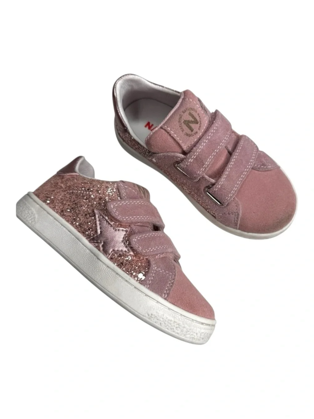 Naturino ★ Pinn VL Glitter Star Italian Suede Sneaker ★ Pink ★ Toddler 8M 25 ★